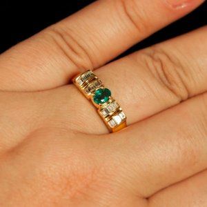 Natural Alexandrite June Birthstone Diamond 18k Yellow Gold Unisex Ring